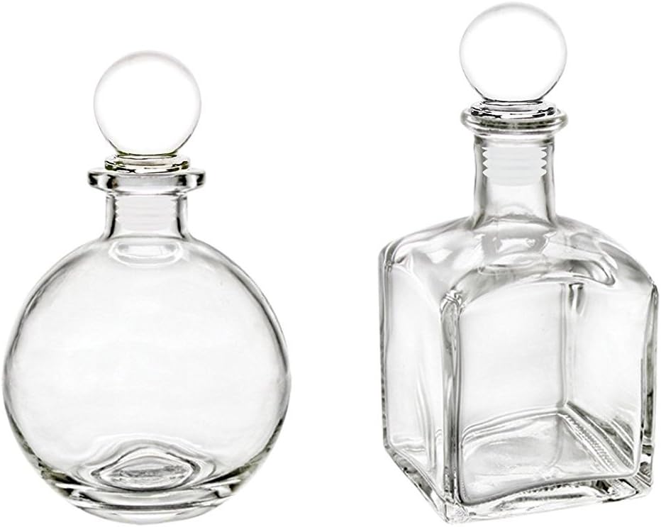 Clear Glass Stopper Bottle Set. Elegant Bottles Ideal for