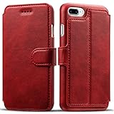 iPhone 8 Plus Case, iPhone 7 Plus Case, Pasonomi iPhone 7 Plus Leather Wallet Case - [Slim Fit] Vintage Flip Case Cover with Stand Function & Credit Card Slots for iPhone 8 Plus & 7 Plus (Red)