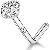 LUCKYJEWUS 925 Sterling Silver Nose Rings Studs for Women Men, 18G / 20G / 22G / 24G L Shaped Nose Stud Nose Piercing Jewelry