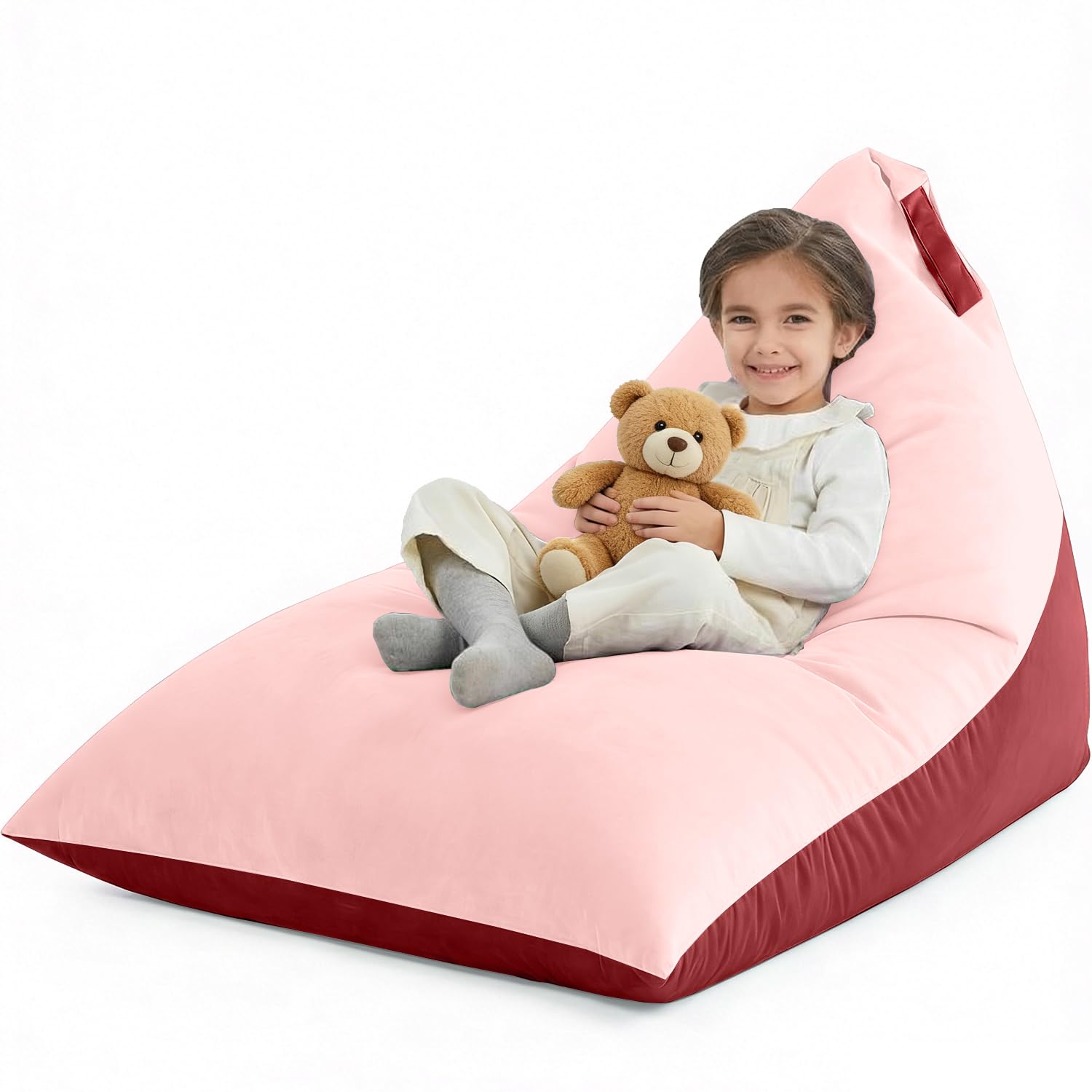 Nobildonna 4ft Bean Bag Chair Cover (No Filler) for Adults, 400L Extra Large Triangular Beanbag Chair Cover, Washable Beanbag Without Filling Ultra Soft Lazy Sofa Premium Velvet Cover (Pink Red)