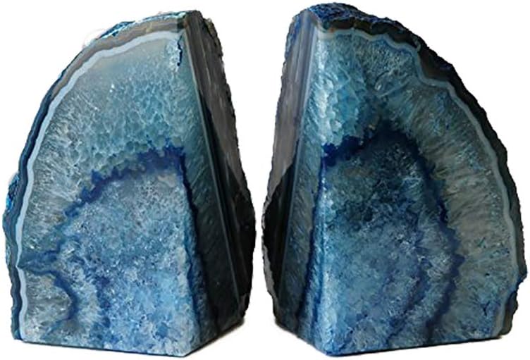 JIC Gem 3 to 4 Lbs Agate Bookends Dyed Blue Polished 1 Pair with Rubber Bumpers for Office Décor and Home Decoration: Home & Kitchen