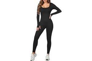 AURUZA Jumpsuits for Women Long Sleeve One Piece Jumpsuit for Women Workout Seamless Jumpsuits Exercise Tummy Control Rompers