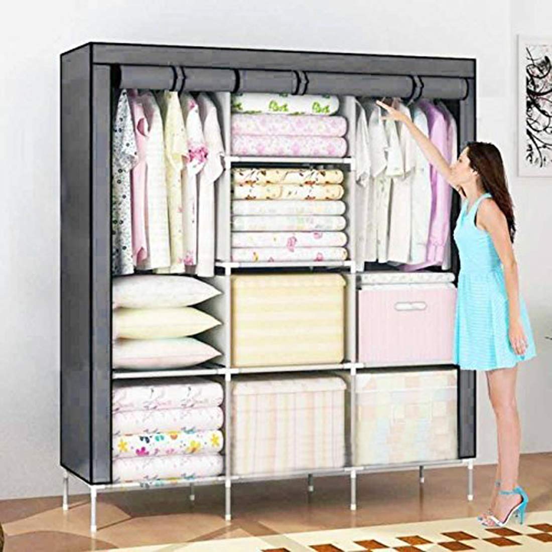 Plastic Foldable Portable Cloth Rack, Collapsible Cupboard Grey Amazon