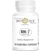 Bio-Tech Pharmacal MK-7 (Vitamin K2), 100 Vegetable Capsules &ndash; All-Natural Supplement &ndash; Supports Cardiovascular &amp; Bone Health &ndash; No Dairy, Fish, Gluten, Peanut, Shellfish, GMOs, Kosher, Halal, &amp; Soy &ndash;
