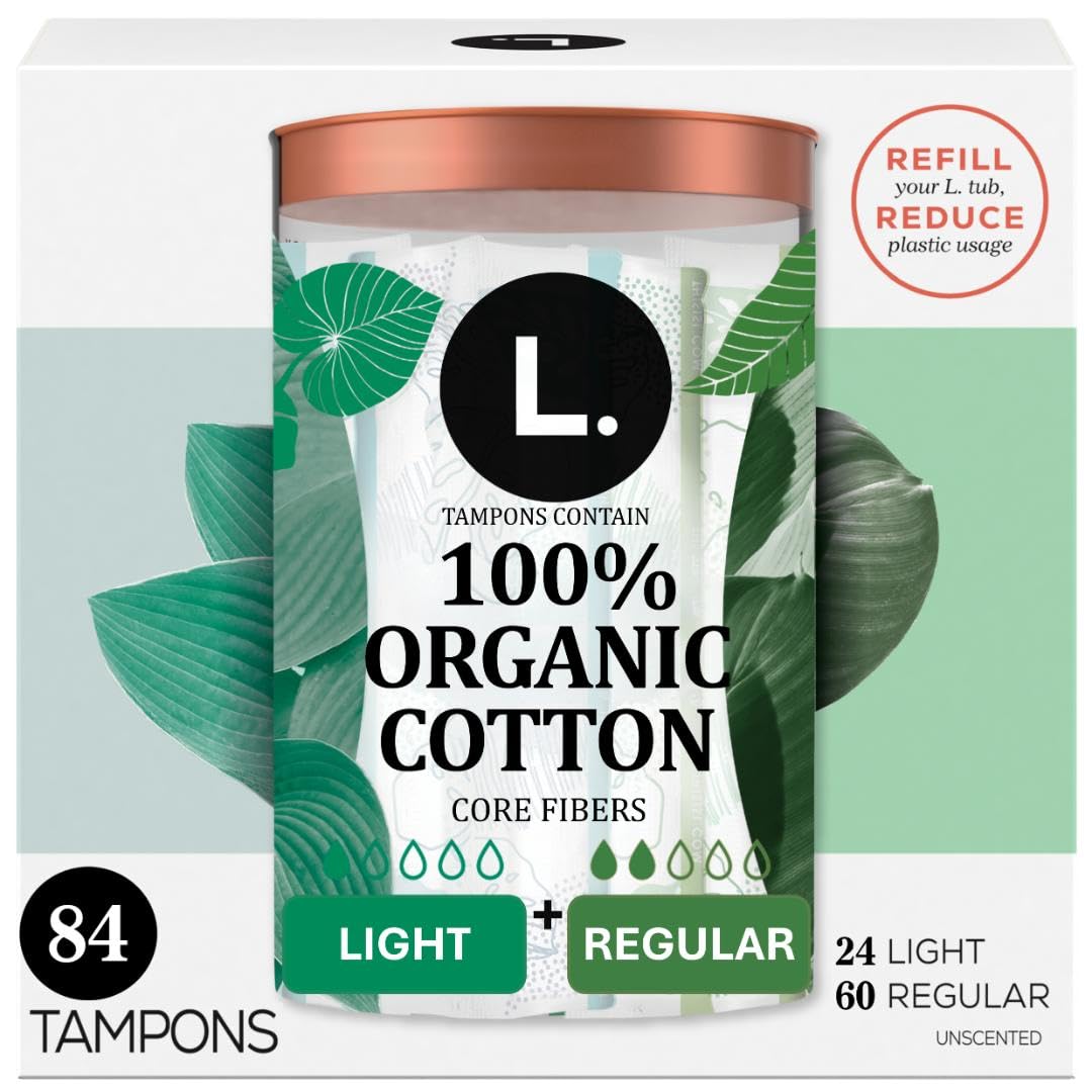 Photo 1 of L. Cotton Tampons Light/Regular Absorbency Multipack, Contains an Organic Cotton Core, Made Without Synthetic Pesticides, or Fragrances, 84 Count