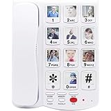 HePesTer Big Button Corded Phone for Elderly, P-48 Large Buttons Landline Phone for Seniors Picture Care Phone with Replaceab