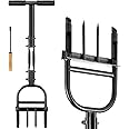 Hermsche Lawn Aerator Coring Tool, Manual Plug Core Aerators with Cleaning Stick, 2 Half-Open Hollow Slot Tines and 2 Spike Heavy Duty Grass Aeration Tool for Soils Yard Garden