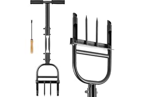 Hermsche Lawn Aerator Coring Tool, Manual Plug Core Aerators with Cleaning Stick, 2 Half-Open Hollow Slot Tines and 2 Spike Heavy Duty Grass Aeration Tool for Soils Yard Garden