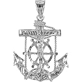Claddagh Gold Men's Fine Jewelry .925 Sterling Silver Mariner Crucifix Anchor Cross Pendant Charm