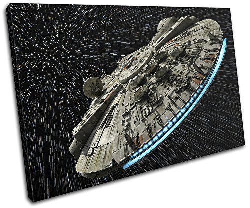 Bold Bloc Design - Star Wars Millennium Falcon Gaming 75x50cm SINGLE Canvas Art Print Box Framed Picture Wall Hanging - Hand Made In The UK - Framed And Ready To Hang