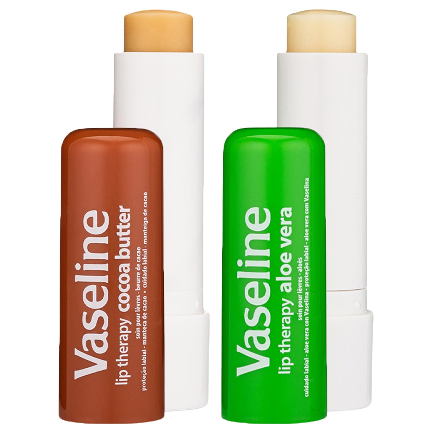 Vaseline Lip Therapy Variety 4-Pack – Cocoa Butter + Aloe Vera Moisturizing Lip Balm with Vitamin E, 0.16 Oz Ea