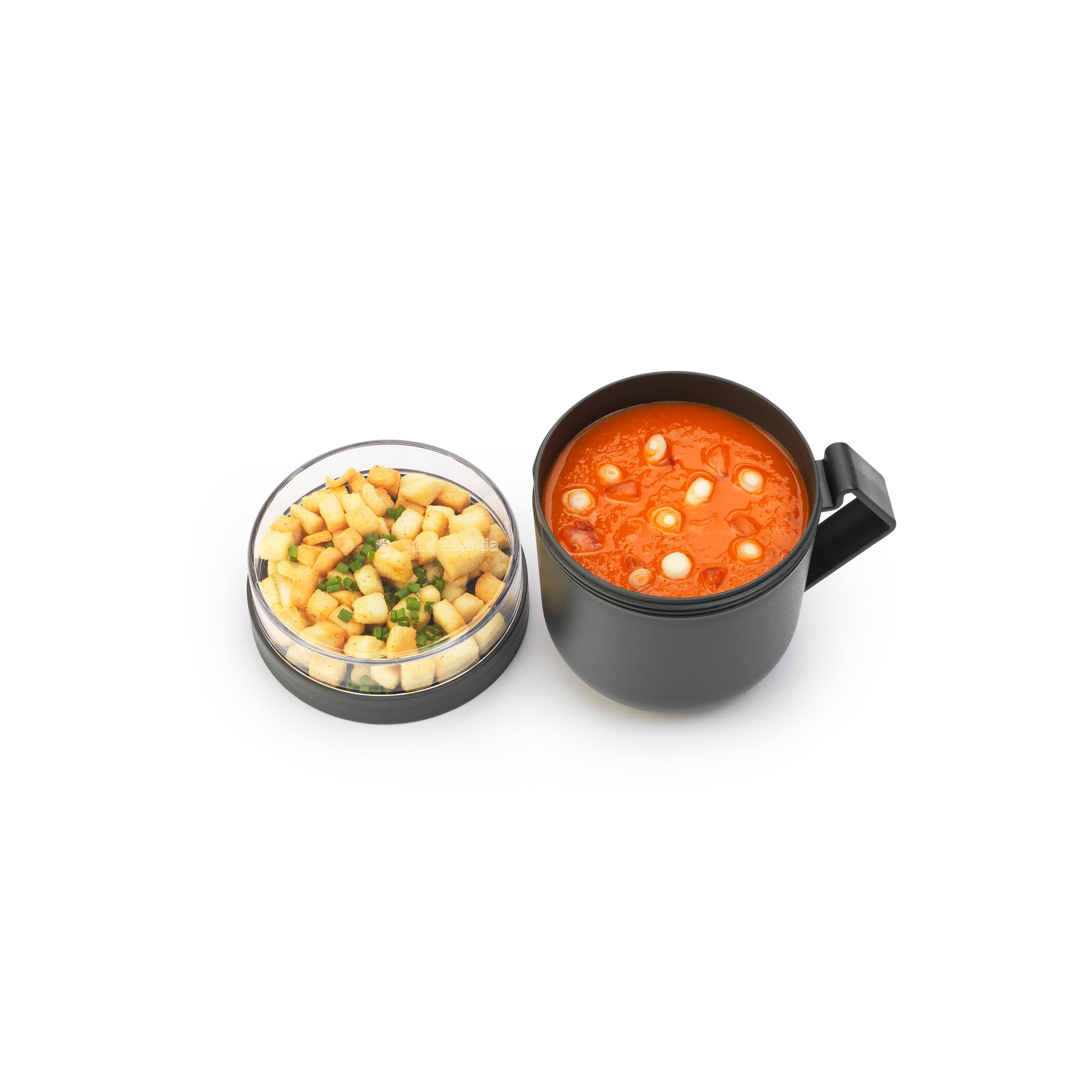 Brabantia - Make & Take Soup Mug 0.6L - with Screw-On Toppings Container (180 ml) & Handle - Leakproof - Large Opening - Suitable for Freezer - Dishwasher & Microwave Safe - Dark Grey