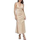 Yixinjew Summer Satin V Neck Backless Maxi Dresses for Women 2026 Silk Sleeveless Formal Bridesmaid Wedding Guest Dress