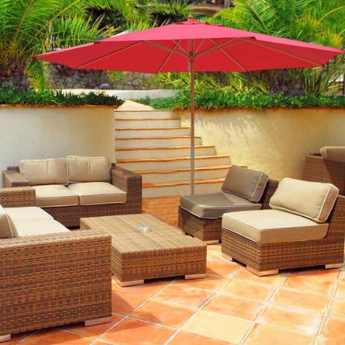 Amazon Com Oversized 13 Ft Diam Market Patio Umbrella Outdoor Furniture Red Color 106 Height Solid German Beech Wood Pole 8 Ribs W Pulley Rope Waterproof For Beach Yard Garden Wedding Cafe Canopy