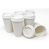 Rolling Sands USA Made 16 oz Reusable Coffee Cups with Lids 6 Pk, To Go Travel Cups, Hot or Cold Drinks, Dishwasher and Microwave Safe, White