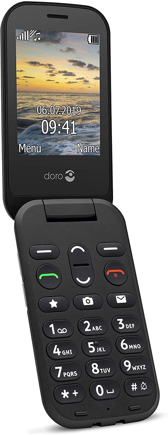 Doro 6040 Unlocked 2G Dual SIM Clamshell Big Button Mobile Phone for Seniors with 2.8" Screen, GPS Localisation Black (Renewed)