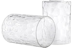Rivqahra 2 Pack Clear Hammered Glass Lamp Shade Replacement Globe & Cover for Lighting Fixture, 6" Tall, Water Ripple Cylinder Glass Shade for Pendant Light Chandelier Wall Sconces, 1-5/8 inch Fitter