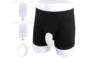 LVYEYUNG Wearable Urine Bag Incontinence Pants for Men, Reusable Portable Urine Collection Bag with Urinary Catheter, Leak Proof Leg Pee Bag with Elastic Waistband for Men Elderly Bedridden, Black (M)