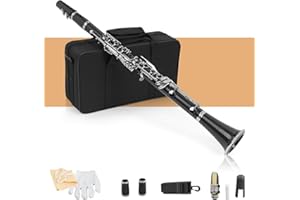 Ktaxon Bb Clarinet for Beginners, Band & Orchestra Musical Instruments 17 Keys B Flat Student Clarinets Set with Cleaning Kit, Case, Mouthpiece, Accessories (Black)