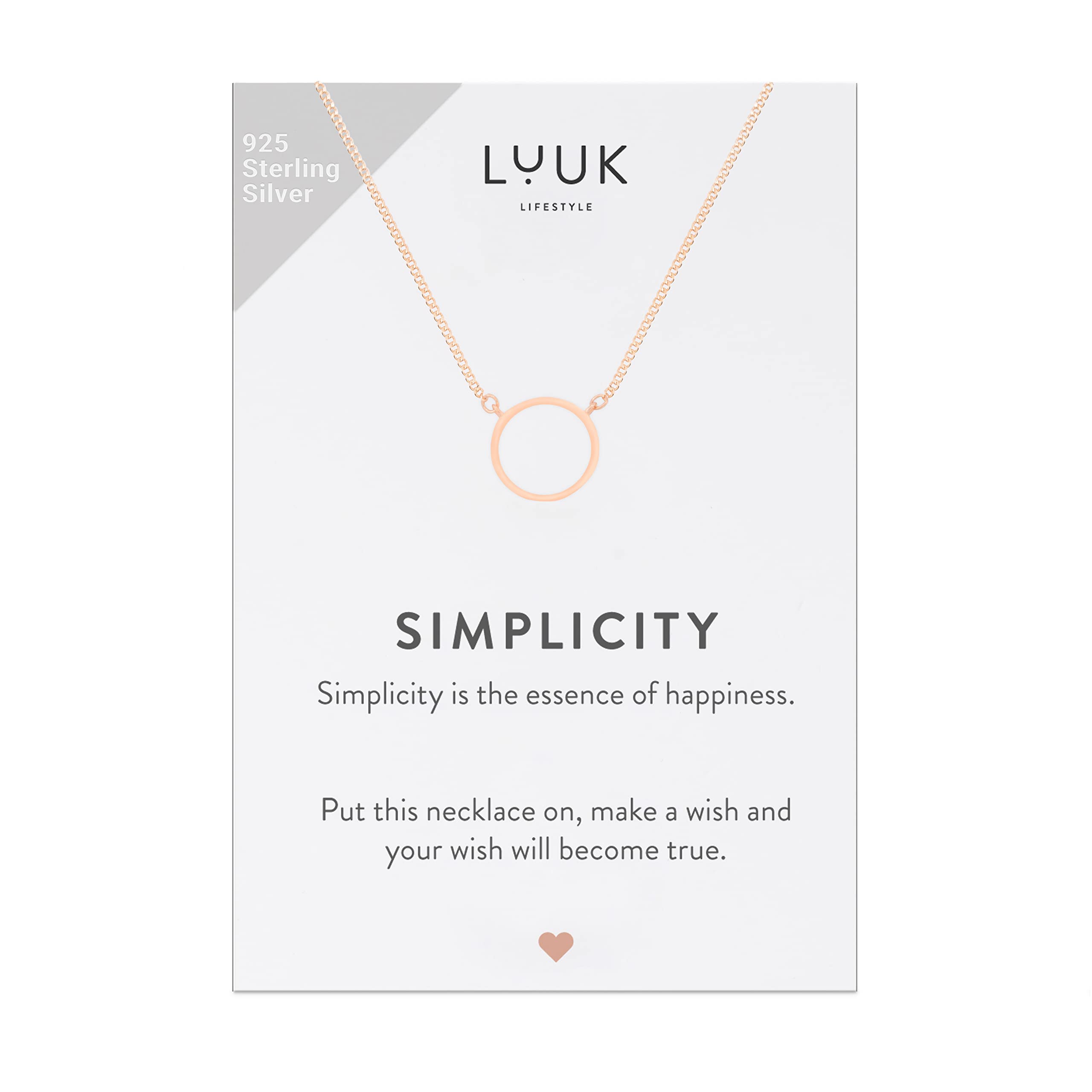 LUUK LIFESTYLE 925 sterling silver necklaces with lucky charm, pendant, SIMPLICITY gift card, daily wear, durable, hypoallergenic metal, summer trend, silver, gold, rosé (Ring, Rosegold) — image 1