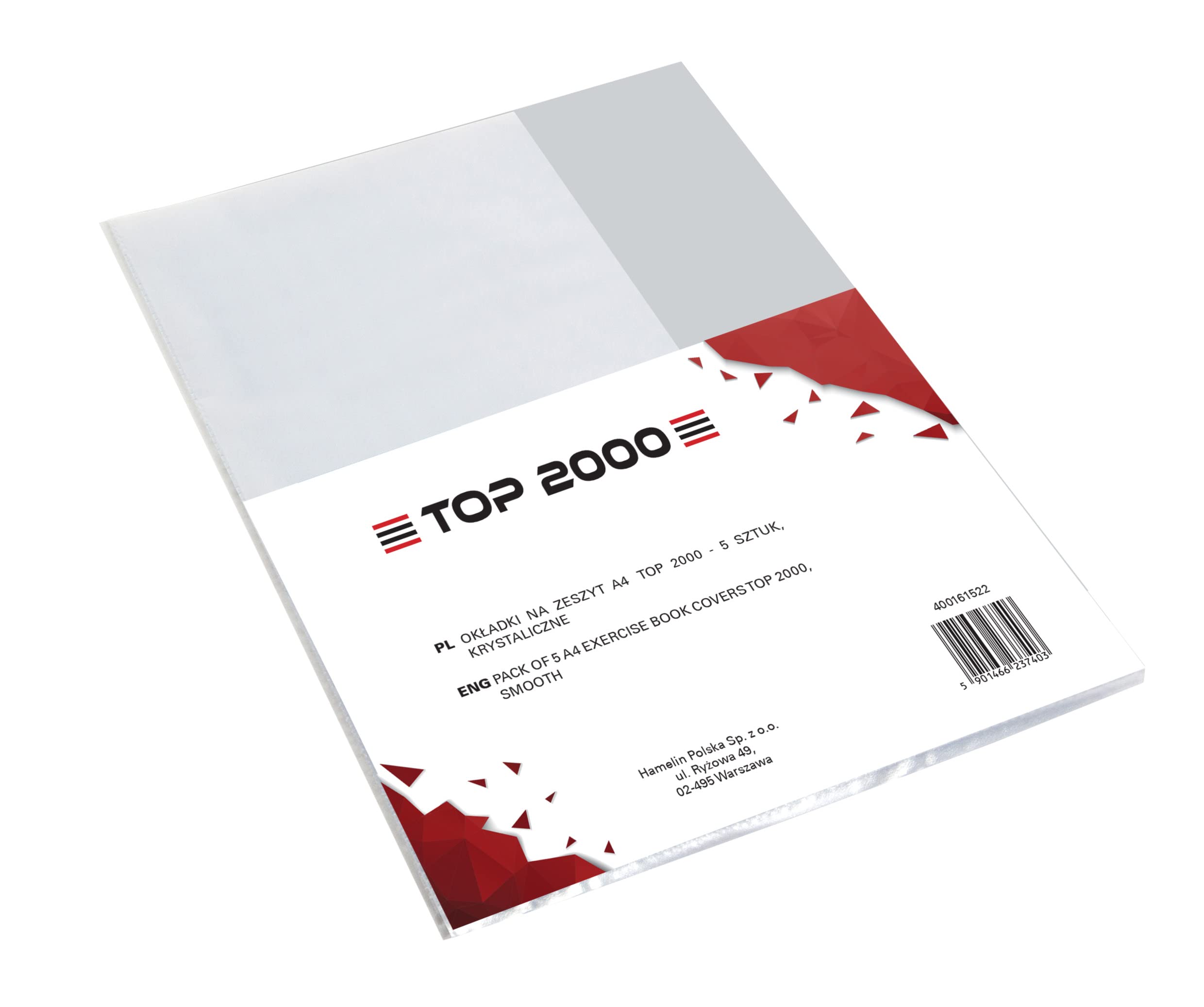 Pack of 5 Notebook/Book Covers, DIN A4, Transparent, Crystal Clear, Recyclable Polypropylene, 0.09 mm, Extra Strong, TOP-2000, 400161522