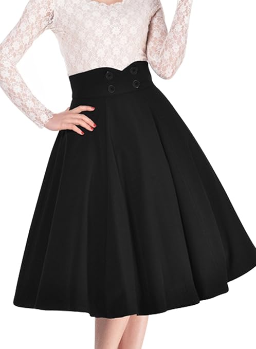  Miusol Women's Vintage High Waist A-line Retro Casual Swing Skirt