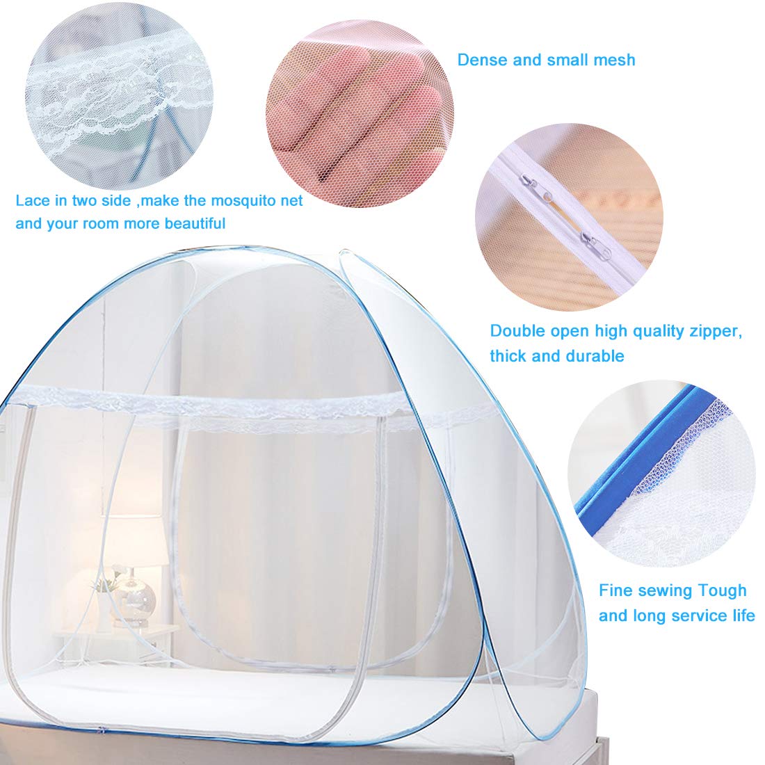 Omont Pop Up Mosquito Net Tent with Bottom, Folding Design for Bedroom and Outdoor Trip, Finest Holes Anti Mosquito Bites, Easy to Install and Wash for Twin to King Size Bed (79 x71x59 inch): Baby