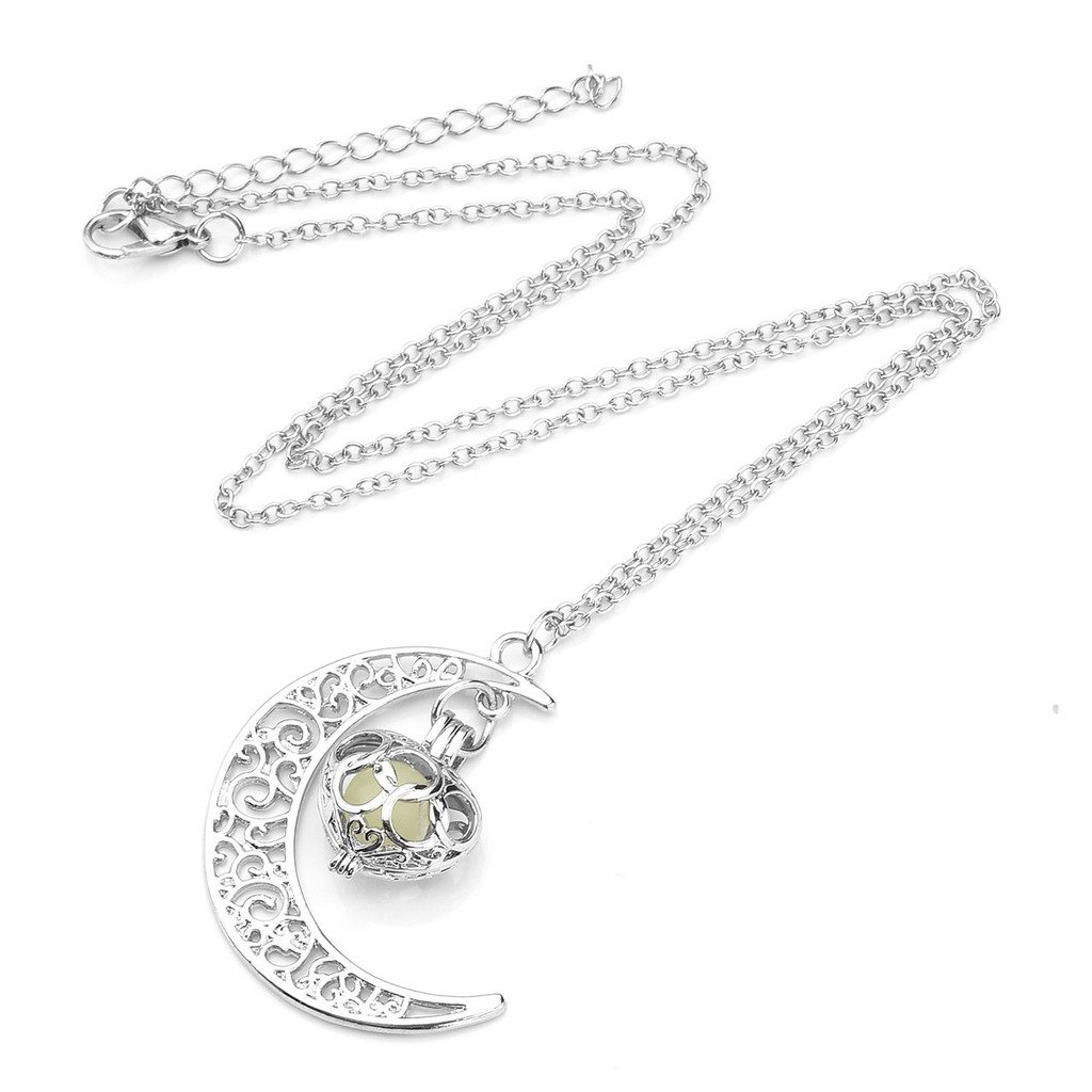 JOVIVI Schmuck,Damen Kette Nachtleuchtende eisblau grün Halbmond Herz Kürbis Hohl Anhänger Halskette Leuchtend Kugel,Kürbis (grün)