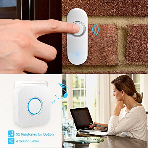 Bitiwend Wireless Doorbell, Long Range Doorbell for Home with 1000-feet Range, 52 Chimes Optional, 4 Level Volume, LED Indicator,Waterproof Doorbells (1 Receiver & 1 Push Button)