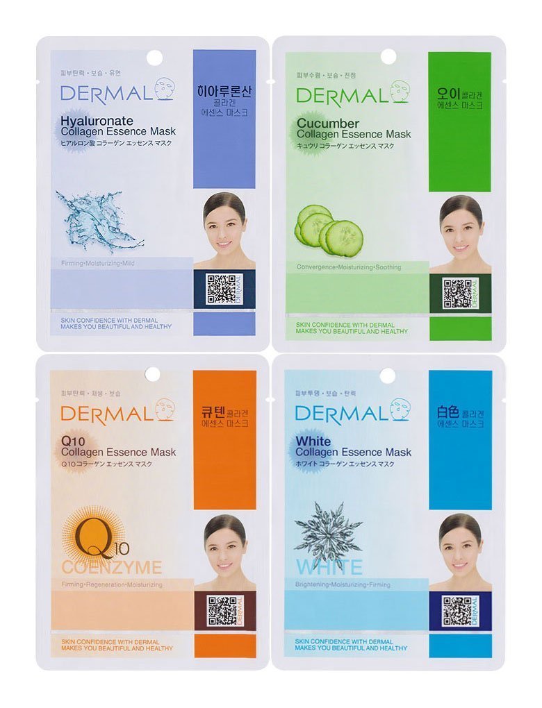 Dermal Korea Collagen Essence Full Face Facial Mask Sheets (16 Count (Pack of 1), SET B 16 Colors) : Beauty