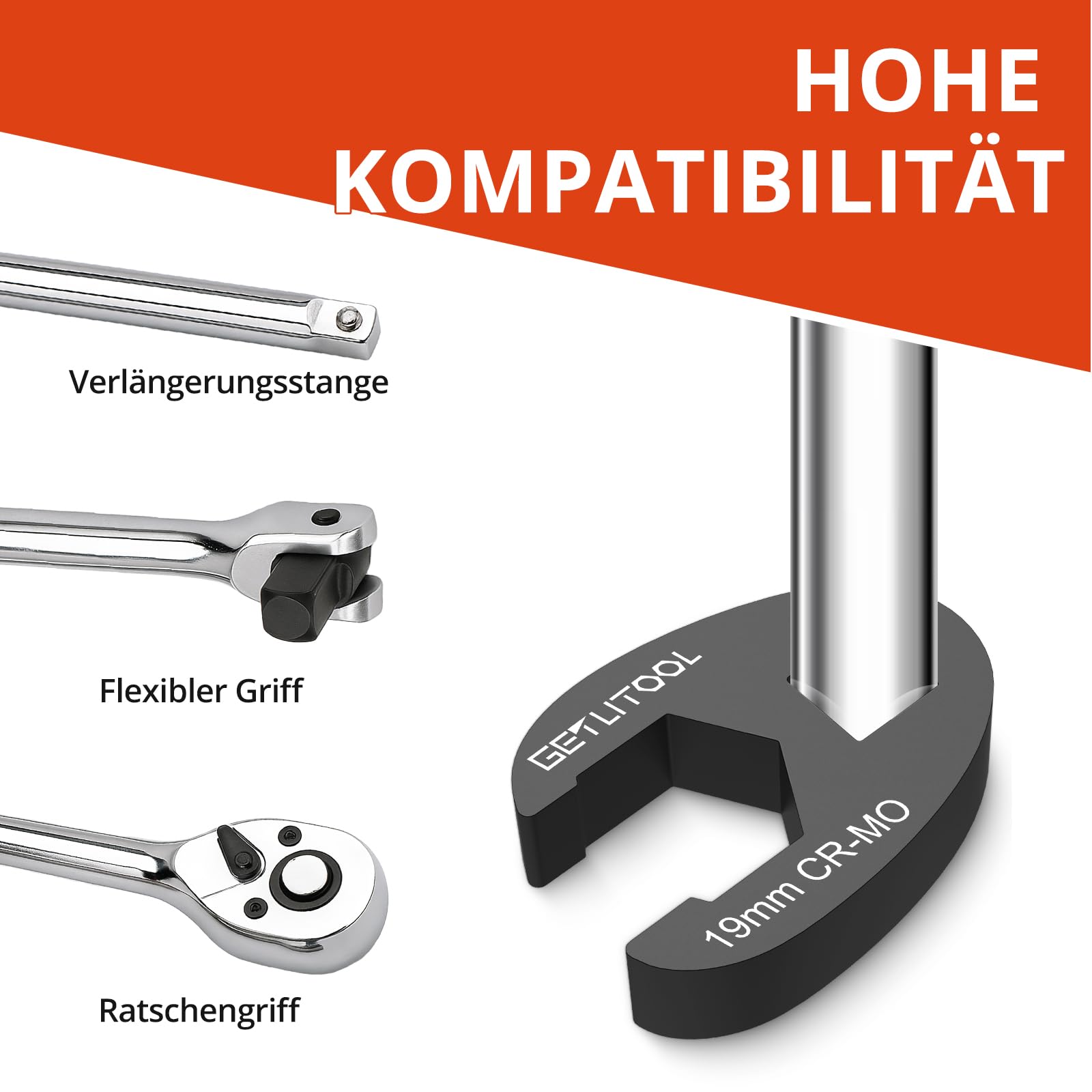 GETLITOOL 15tlg.Hahnenfußschlüssel Satz Metrisch 8-24mm, Drehmoment Gabelschlüssel Cr-Mo-Stahl 1/2"&3/8" Antrieb Maulschlüssel Schwarz, Crowfoot Flare Nut Wrench Set mit Tragbare Aufbewahrungsbox 6