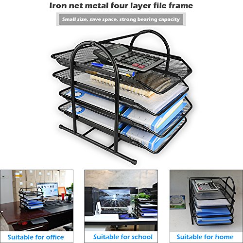 image for Paper Desk Tray Organizer, AOFU Mesh Desktop, File Tray, 4 Tiers Black