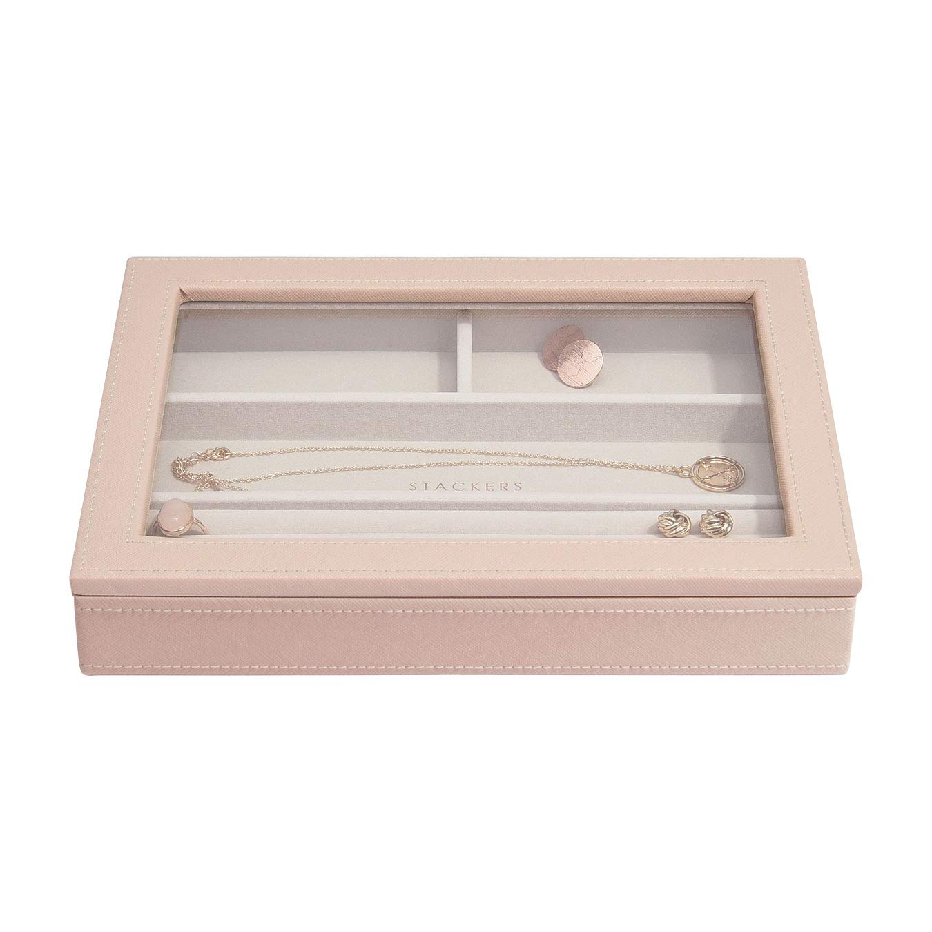 Stackers Blush Pink Classic Medium Jewellery Box Ring/Bracelet Layer with Glass Lid