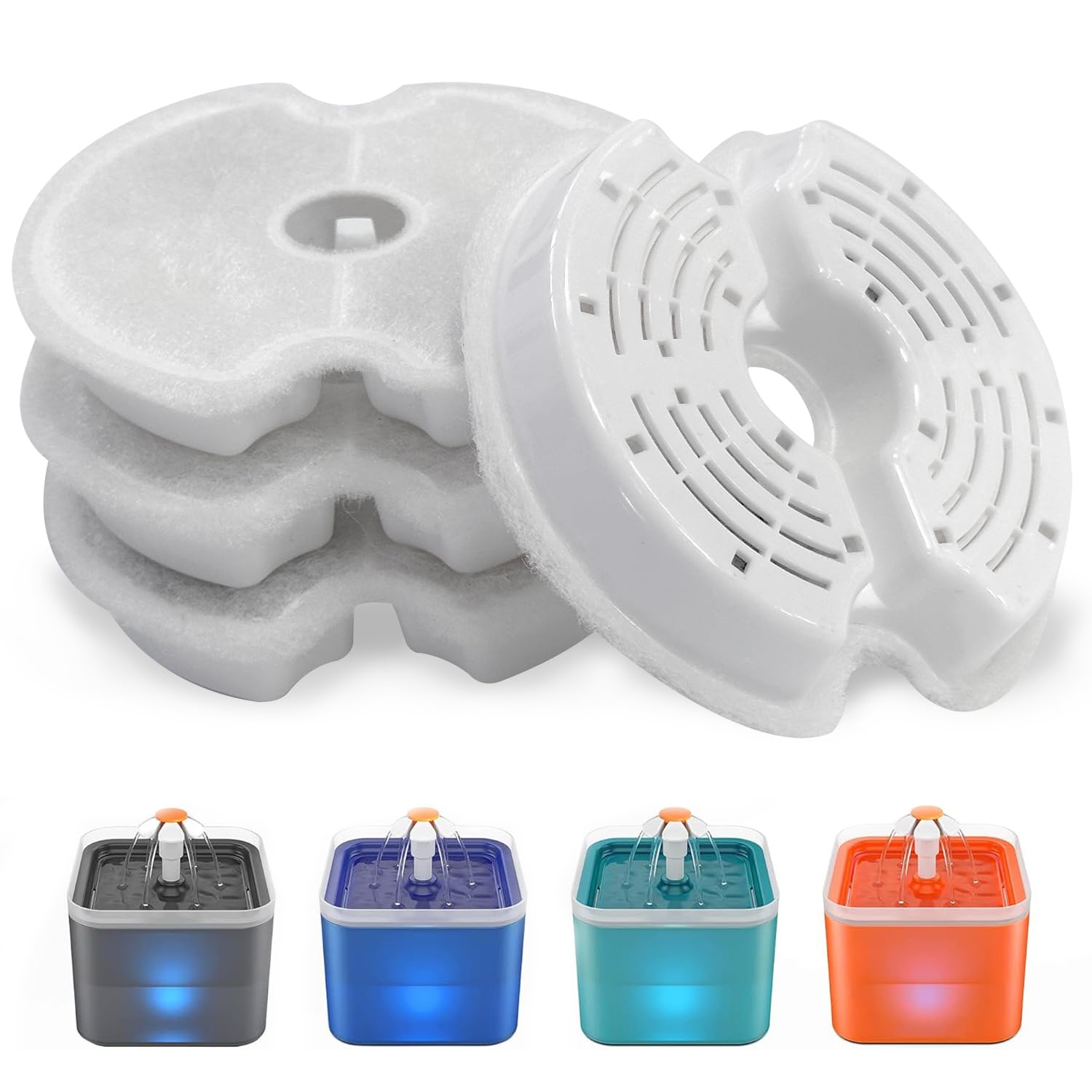 PewinGo Cat Water Fountain Filters 4 Pack, Multiple Filtrations Pet Water Fountain Replacement Filter, Cat Fountains Filters 3 Triple Filtration System
