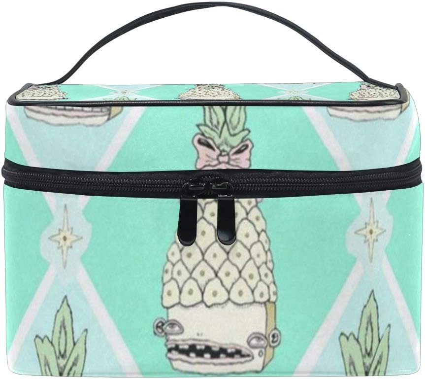 Cosmetic Bag Pineapple Checks Womens Makeup Organizer Girls Toiletry Case Box Lazy Zip Bag