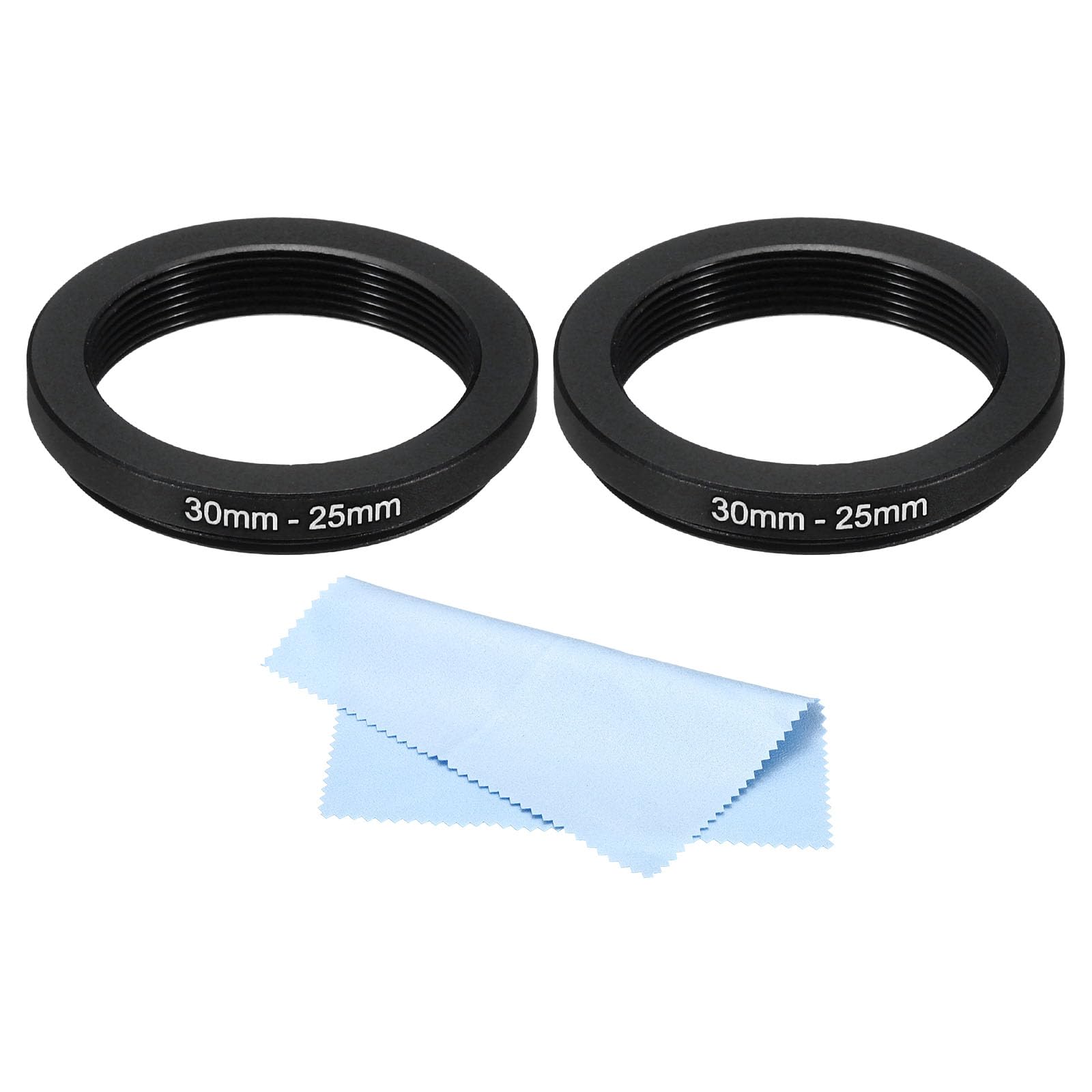 PATIKIL 30mm-25mm Metal Step Down Ring with Cleaning Cloth, 2 Pack Camera Lens Filter Adapter Ring Aluminum Filter Adapter Ring for Camera Lenses Hood, Black — image 1