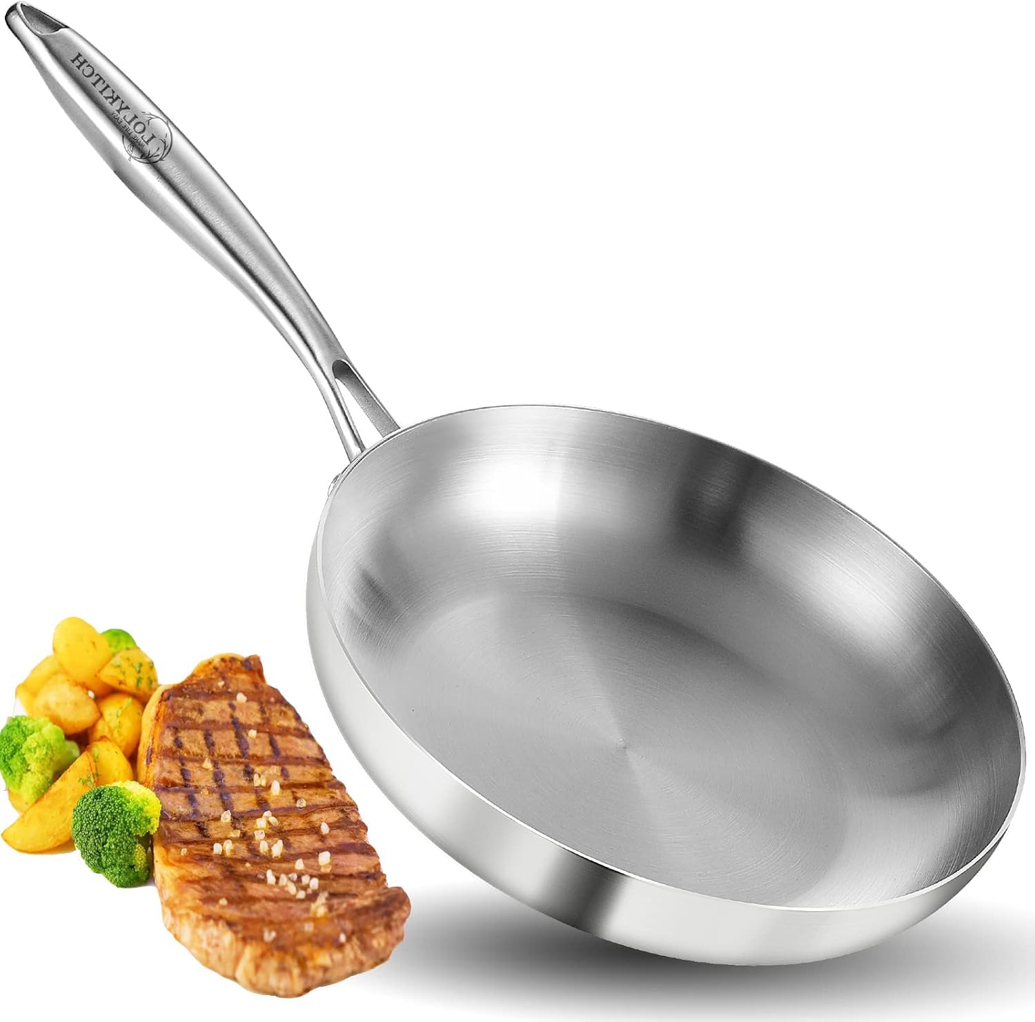 Photo 1 of LOLYKITCH 8.5 InchTri-Ply Stainless Steel Frying Pan,Skillet,Induction Cooking Pan,Dishwasher and Oven Safe,Detachable Handle