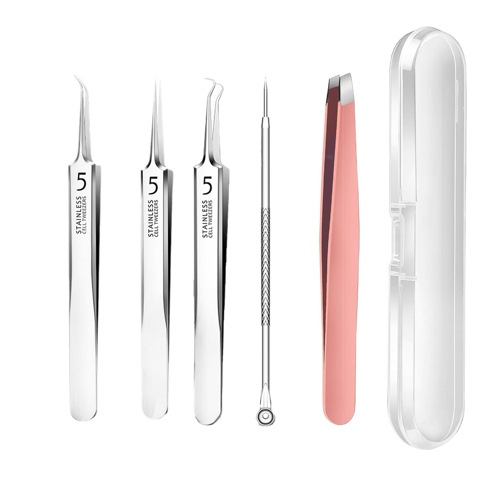 Ingrown Hair Tweezers, 5 Pcs Precision Blackhead Tweezers, Exquisite Black Head Remover Tool, Suitable for Facial Care, Remove Pimple Blackhead Precision Tweezers