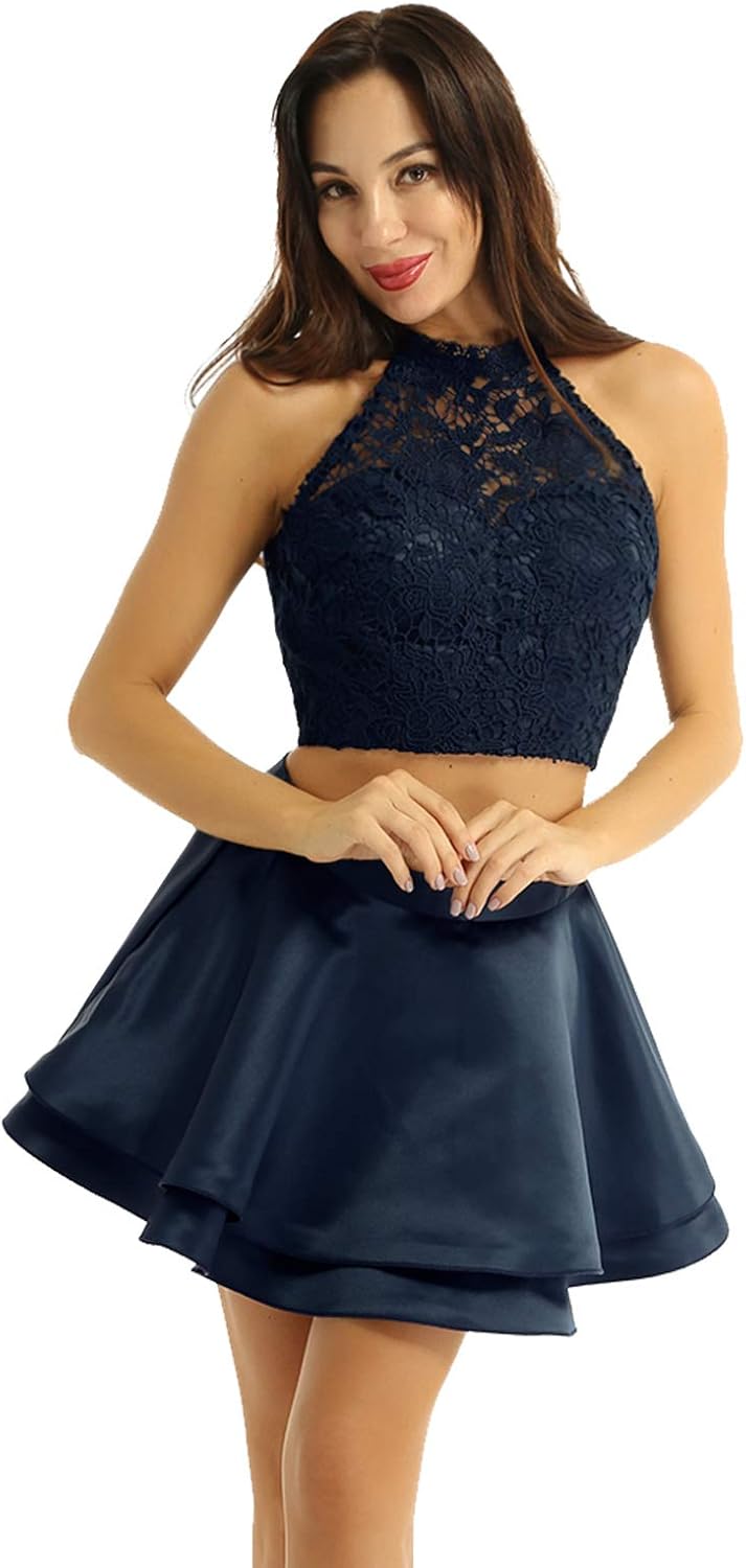 Ranrann Ensemble Femme Sexy Soiree Cocktail Robe Mariage Ceremonie Jupe Courte Crop Top Dentelle Dos Nu Costume Demoiselle D Honneur Tenue Taille 36 48 Amazon Fr Vetements Et Accessoires