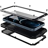 Marrkey for iPhone 12 Pro Max Case,360 Full Body Protective Cover Heavy Duty Shockproof Tough Armour Aluminum Metal Case with Silicone Built-in Screen Protector for iPhone 12 Pro Max 6.7" - Black