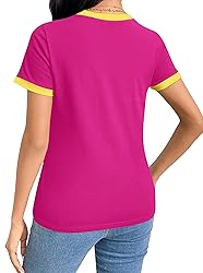 Remidoo Womens Ringer Tee Crew Neck Short Sleeve T