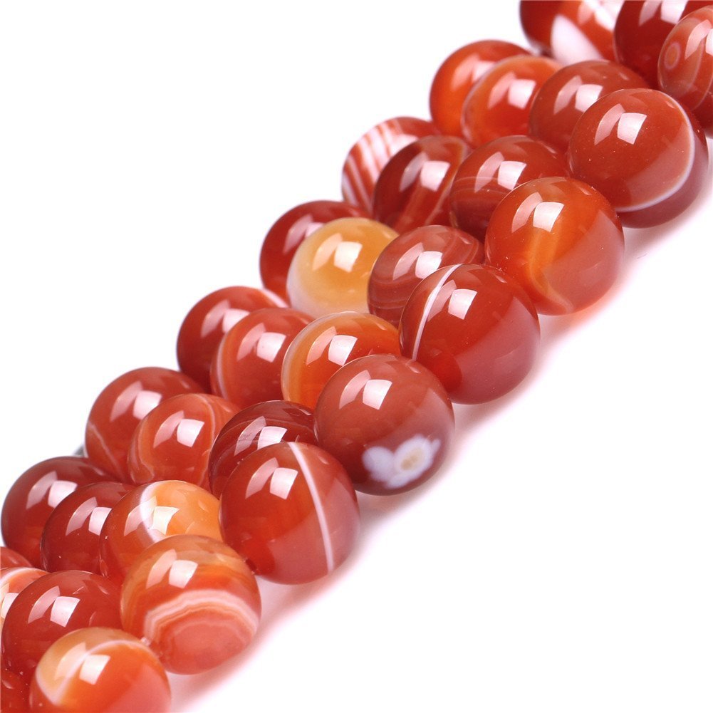 10mm Natural Red Banded Agate Beads Round Semi Precious Gemstone Loose Beads for Jewelry Making (38-40pcs/strand)