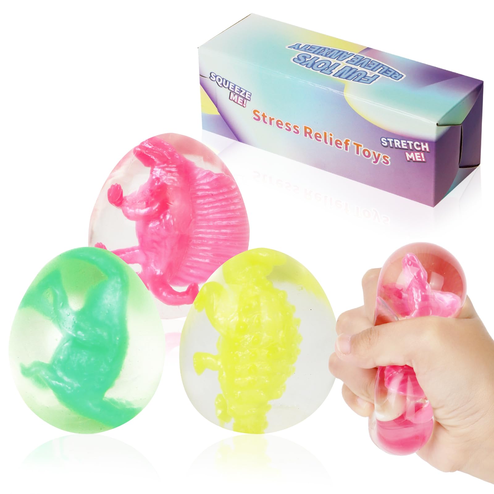 Photo 1 of 3 Pack Stress Balls Set Filled with Dinosaur, Squishy Balls for Kids Adult Stress Relief Autism Hyperactivity, Squeeze Fidget Colorful Balls for Party Favors & Gifts