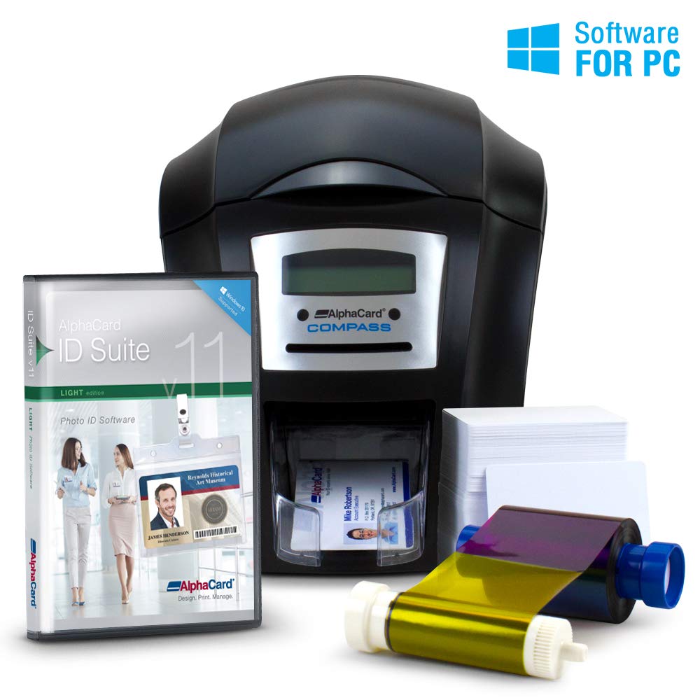 AlphaCard Compass Complete Photo ID Card Printer System with AlphaCard