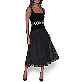 Karl Lagerfeld Womens Sleeveless Stretch Velvet Novelty Belt Midi Dress