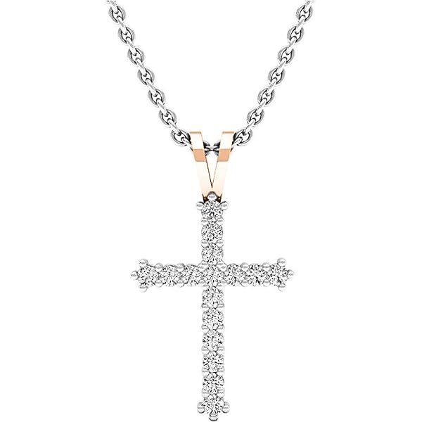Dazzlingrock Collection 0.35 Carat Round Natural White Diamond Cross Pendant – 925 Sterling Silver With 18" Chain - View #3