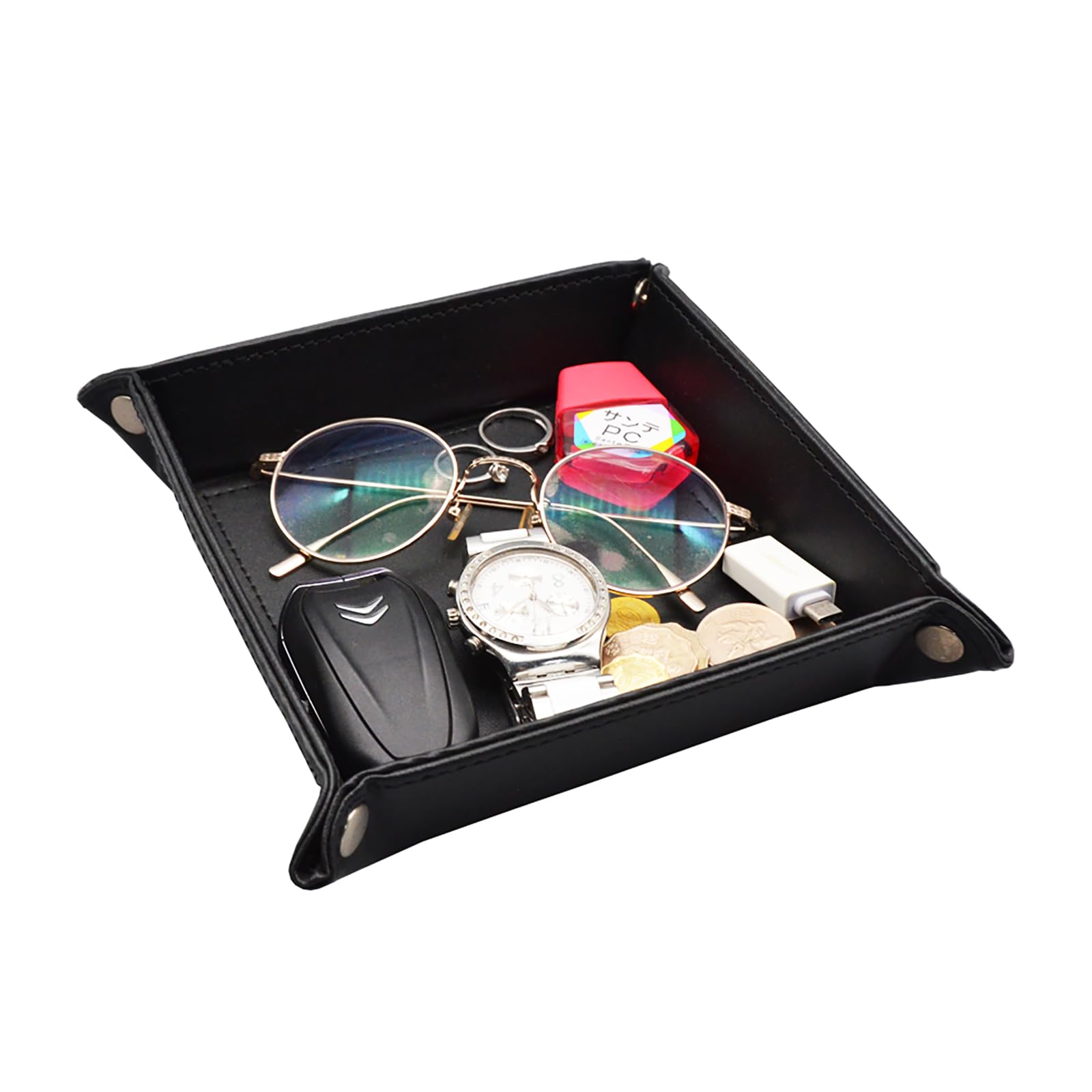 Valet Tray - PU Leather Jewelry Catchall Coin Tray for Keys, Wallet, Phone, Watches, Candy - Women & Men's Desktop & Bedside Organizer