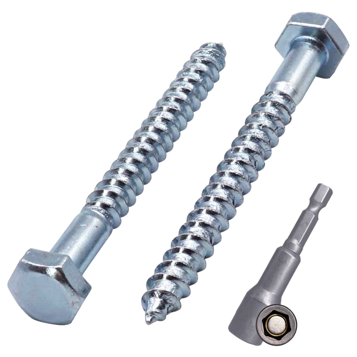 (Pack of 60 pcs) DIN 571 Zinc Plated Steel Hexagon Wood Screws M6 x 60 mm, Coach Screws, Hex Screw, Lag Bolts, Hex Head (60, M6 x 60 mm)