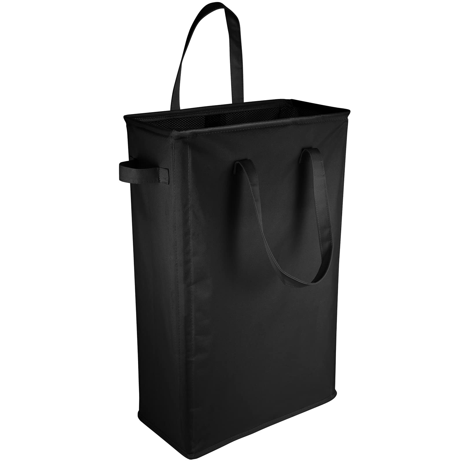 IHOMAGIC 45L Laundry Hamper, Slim Portable Laundry Washing Basket with Long Handles, Rectangular Thin Tall Laundry Bins Foldable Waterproof Oxford Fabric, Dirty Clothes Organizer for Bedroom (Black)