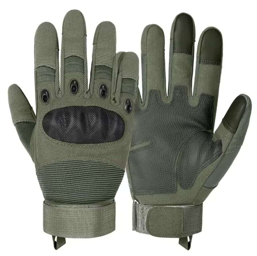 RATASK Heavy Duty Gloves, Hard Knuckle Gloves, Paintball Airsoft, Hiking Camping (Green, M)
